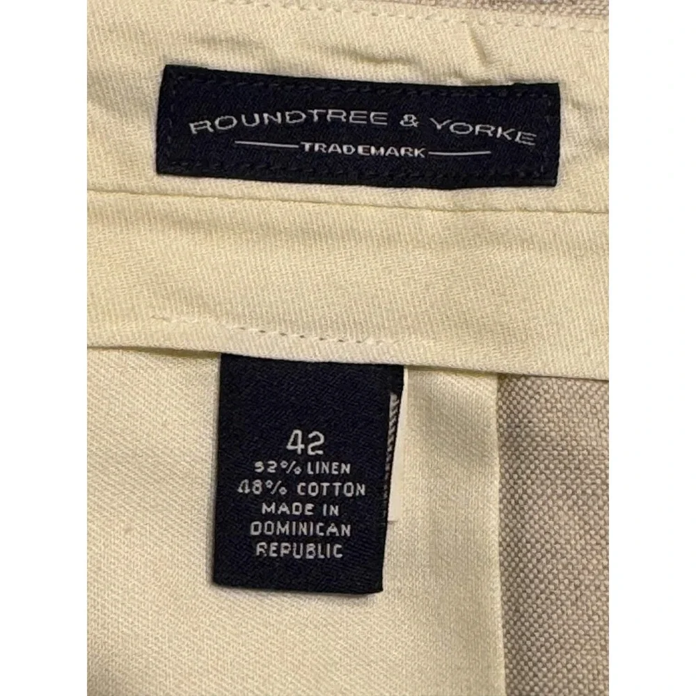Roundtree & Yorke Pleated Shorts Mens 42 Tan Beige Linen Cotton Blend